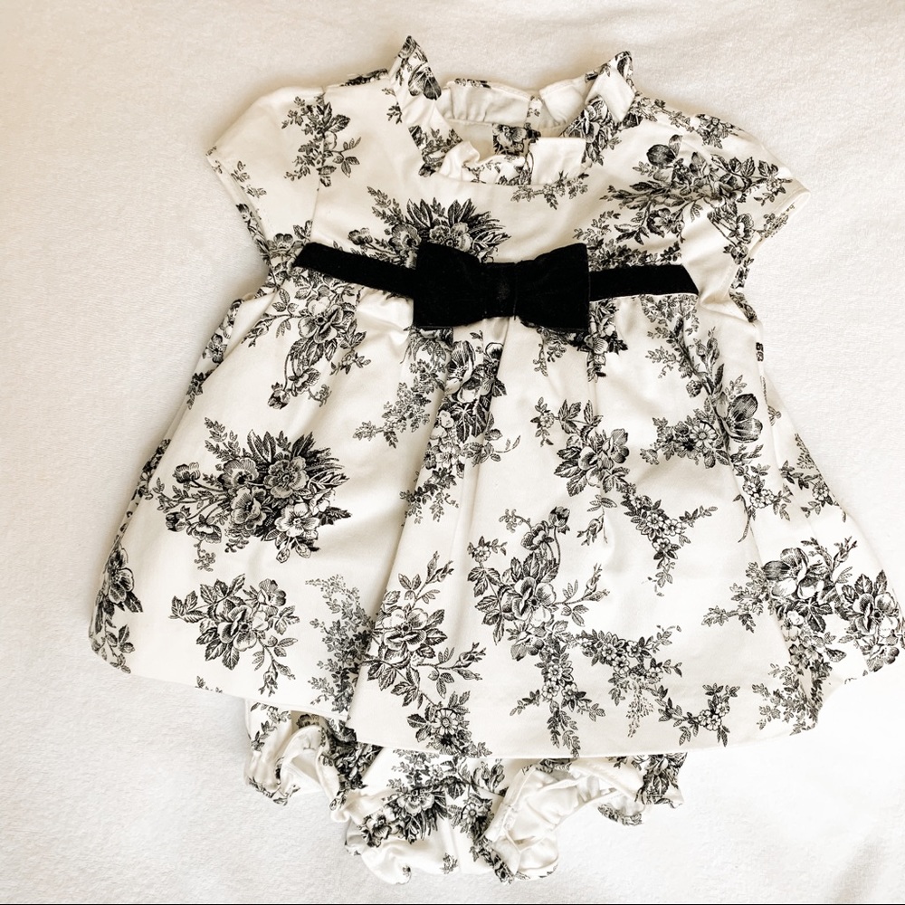 Janie & Jack cream & black toile dress & bloomers